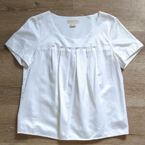 Michael Kors Medium White Poplin Baby Doll Blouse With Box Pleats